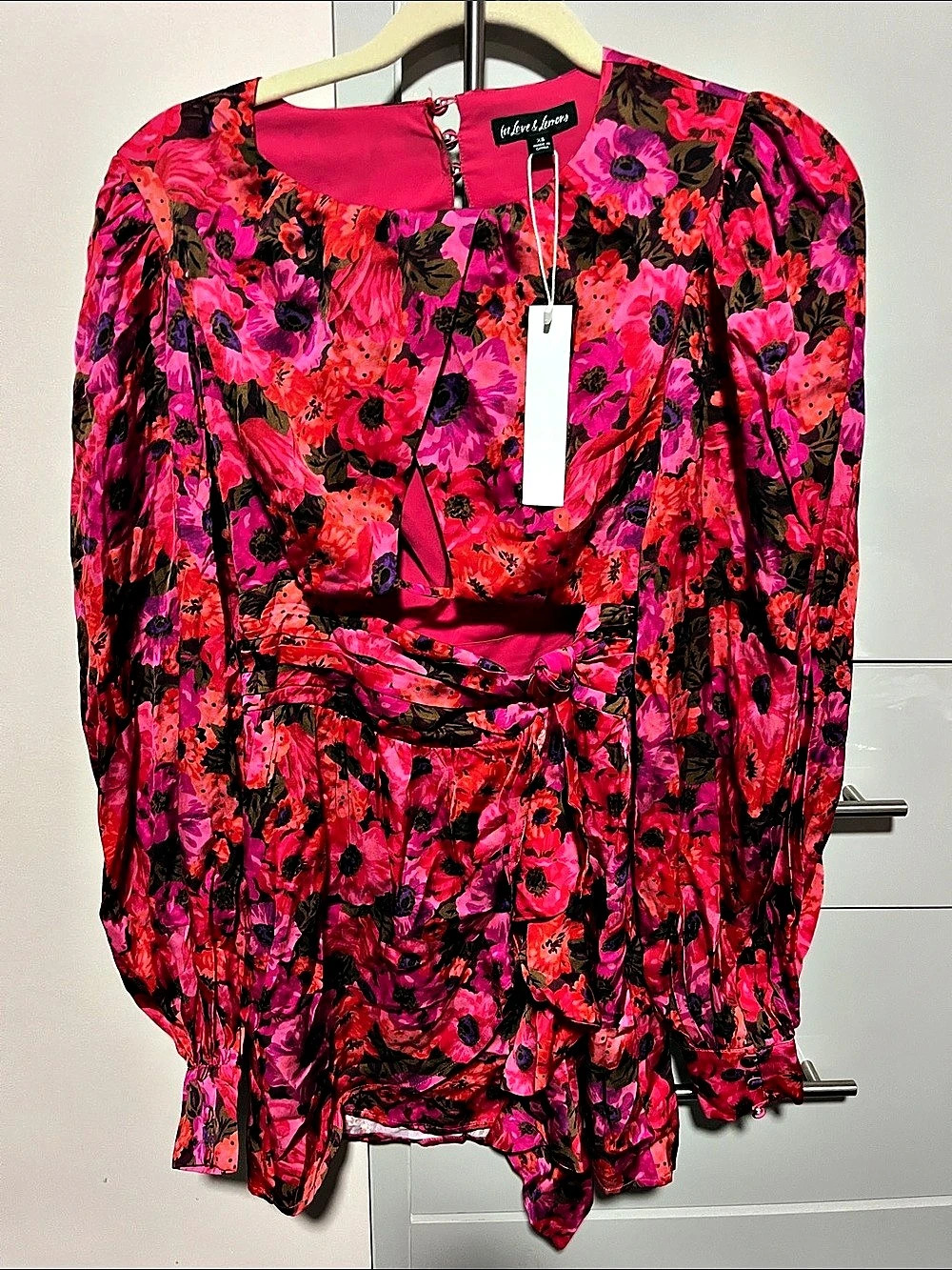 For Love & Lemons Phoebe Mini Dress Pink & Red Floral XS